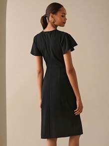 Lilora 女士夏季优雅纯色裹身开衩下摆连衣裙