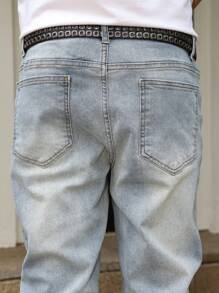 Manfinity LEGND Men's Pocket Distressed Casual Versatile Jeans - Light Wash - View 8