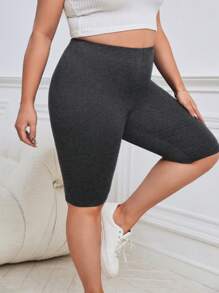 SHEIN Essnce Plus Size Casual Solid Color Leggings , Biker Shorts - Grey - View 6