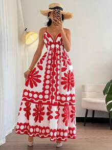 Chiquease Vestito elegante a scollatura profonda a V con stampa floreale per donna