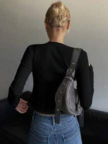 DAZY Lace Patchwork Slim Fit Women's Long Sleeve T-Shirt,Fall Clothes - Black - View 4