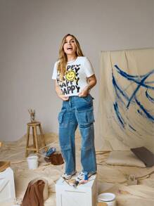 SHEIN ICON Của phụ nữ Cargo Denim Quần Với Nhiều Túi - Màu xanh lam - Xem 9