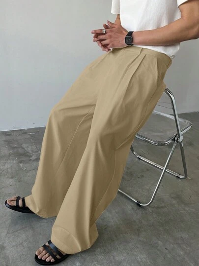 Claim Dot 男士纯色褶皱口袋宽松休闲阔腿裤，秋季