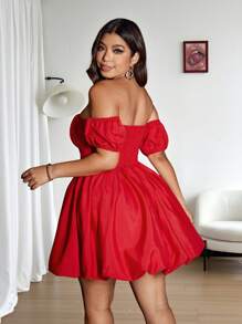Flirla Plus Size Sexy And Elegant Shoulder Exposed Evening Dress, Red - Red - View 5