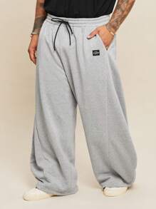 EASEVO Plus Size Men Casual Loose Knit Long Pants - Grey - View 5