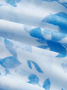 SHEIN MOD 大码花卉印花吊带中长连衣裙 - 藍色 - 查看 3