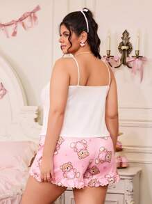 SweetSlumber Plus Size 2pcs Set Cute Cartoon Bear Heart Print Pajamas