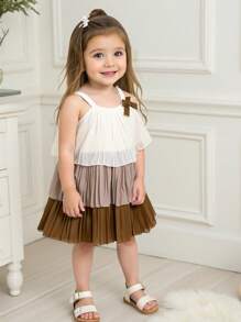 SHEIN Vintaside Kids Baby Girl Fashion Cute Sleeveless Pleated Cake Skirt, Summer Gradient Color Sling Design, Suitable For Party Vacation Baby Girl Clothes Women Summer Dress Summer Dresses For Girls Toddler Girl Clothes Dress - Multicolor - View 2