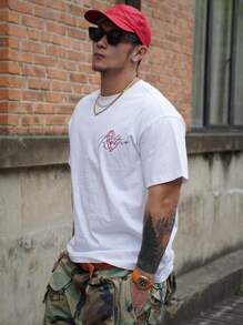 DAZY Men Heart Print Round Neck Short Sleeve Tee - White - View 5