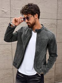 Manfinity Homme Men's Casual Denim Jacket, Suitable For Summer - Dark Grey - View 4