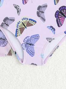Baby Girls Butterfly Print 1-Piece Swimsuit With Cover-Up, Suitable For Summer, Beach - Multicolor - View 4