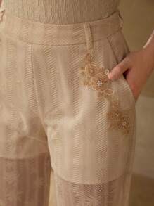 MOTF PREMIUM LACE FLORAL PATCHED SUIT PANTS - Apricot - View 2