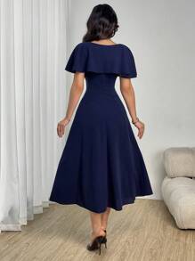 Modelyn Women's Elegant Ruched A-Line Gown With Shawl Collar, Suitable For Wedding Parties