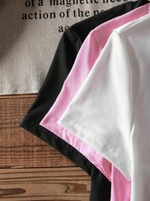 Muchica EZwear 3 Pieces Set Casual Simple Cocktail Martini Glass Seaside Vacation Coconut Tree Hibiscus Flower Slogan Spring Break Pattern Round Neck Short Sleeve Tight Short T-Shirt Women's Summer - Multicolor - View 6