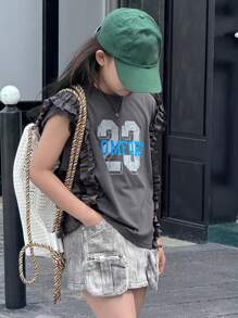 Dazy Kids Tween Girl T-Shirt, Fall Collection - Dark Grey - View 1