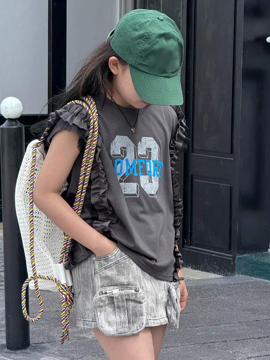 Dazy Kids Tween Girl T-Shirt, Fall Collection - Dark Grey - View 1