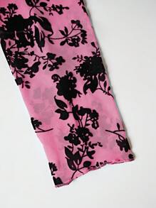 EgrlEra 女士性感派对植绒网眼花卉印花纯色长袖紧身连衣裙 - 粉色 - 查看 4