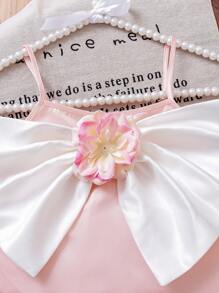 2 件套青少年女孩优雅套装：3D 花卉前背心衬衫和裙子