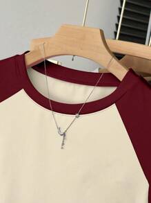 Teen Girl Casual Color Block Short Sleeve T-Shirt, Versatile & Minimalist - Multicolor - View 8