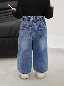 SHEIN Baby/Baby GirlVintage Blue Denim Loose Straight Leg Pants - Medium Wash - View 2