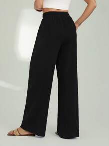 SHEIN Tall Double-Layered Wrinkle Cloth Distressed Washed Women's Long Pants - Black - View 2