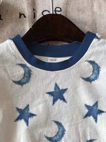 SHEIN 2pcs/Set Star & Moon Pattern, Teen Girls Casual Loose Short Sleeve T-Shirt And Legging Set, Summer - Multicolor - View 4