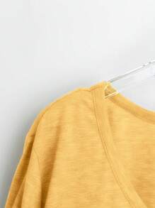 EMERY ROSE 大码女式V领短袖休闲宽松T恤 - 黃色 - 查看 3