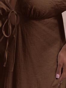 MUSERA Vestido midi con escote en V y cordones frontales de manga corta, talla grande, para primavera y verano, bonito y elegante, atuendo de vacaciones, vacaciones, elegante Ibiza, vacaciones