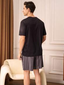 SHEIN Men's Casual Loungewear Set, Spring/Summer - Black - View 2