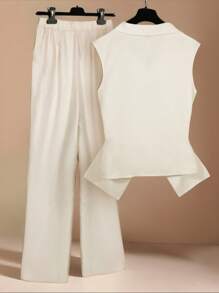 Franclia Bộ 2 áo ba lỗ đi làm thường ngày cho nữ và quần - Màu be - Xem 2