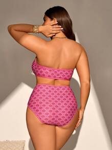 Swim Vcay Große Größen Sommer Urlaubs Strand Bandeau Bikini Set mit Allover-Muster