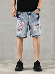 Manfinity Homme Men's Casual Washed Ripped Denim Shorts