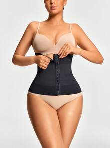 SHAPORA Women Solid Front Button Seamless Waist Cincher - Black - View 1