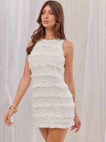 L'Amorae Elegante abito estivo mini in chiffon e pizzo plissettato a più strati per vacanze