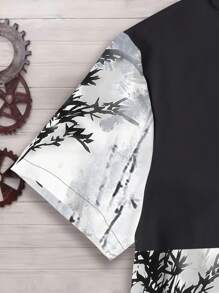 Manfinity Dauomo Summer Vintage Bamboo Leaf Print Men's Shirt And Shorts Set - Multicolor - View 3