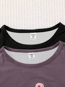 2pcs/Set Girls Flamingo Print Top And Pants Home Outfit, Dark Blue