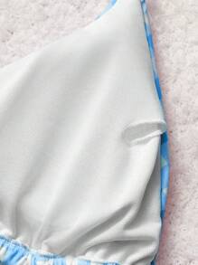 SHEIN MOD Summer Beach Checkered V-Neck Halter Bikini Set, Cute, Kawaii - Blue - View 3