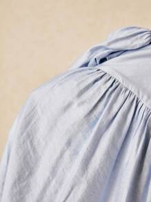 SHEIN Young Girls & Elegant Gray-Blue Floral Ruffled Sleeve Dress