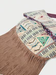 SHECARRY Women's Geometric Pattern Bohemian Style Tassel Hem Fashion Shoulder Bag