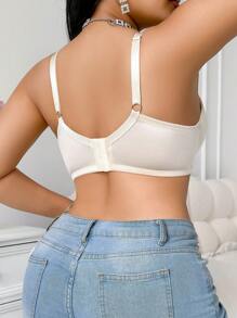 SHEIN 1 pieza Sujetador de encaje de moda cómodo de unicolor para mujer de talla grande