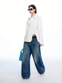 LYSMO 女士蓝色宽松设计衬衫 - 2025年春夏新品 - 白色 - 查看 3