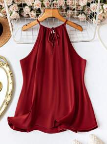 SHEIN LUNE Top cu bretele spaghete din satin 3D floral pentru femei, bluză elegantă cu volanată cu gât, pentru petrecere de vacanță, camisole și maiouri mari la modă de gamă largă, topuri pentru ieșiri, cu fundă pentru petrecere în club de vacanță, nuntă roșie, sexy, femei, femei de Paște, invitate la nuntă romantică