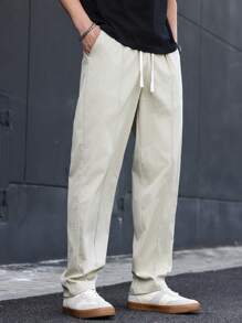 Manfinity Hypemode 男士纯色时尚夏季长裤 - 卡其色 - 查看 6