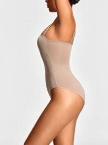 SHEIN Shape 1pc Women's Solid Color Fashionable Bodysuit, Suitable For Summer