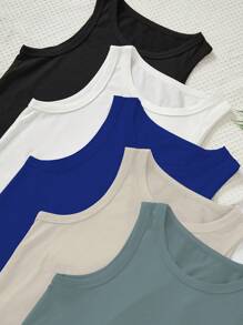 SHEIN 5pcs/Set Tween Boy Comfortable Casual Sleeveless Basic Tank Top Undershirt