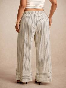 Elaquor Plus Size Striped Casual Pants, Fashionable For Summer - Black and White - View 4