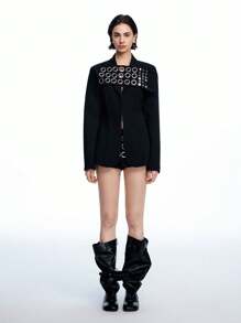 LYSMO Black Eyelet Studded Suit Set - Spring/Summer - Party/Y2K In Fall/Winter - Black - View 6