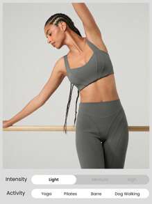 GLOWMODE 28" FeatherFit™ Spiral Split Line Contrast Color Pants Leggings Low Impact Yoga Pilates Studio Daily Casual Wear - Dark Grey - View 5