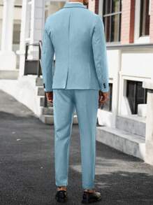 Calvornis Men's Solid Color Distressed Lapel Long Sleeve Jacket And Pants Casual Suit Set - Baby Blue - View 2