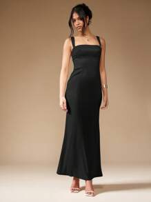 MISSGUIDED Sophisticated Square Neck Bodycon Maxi Dress With Wide Straps Empire Waist Floor Length Evening Gown Special Occasion Wedding Guest Party Formal Dress - Black - View 4